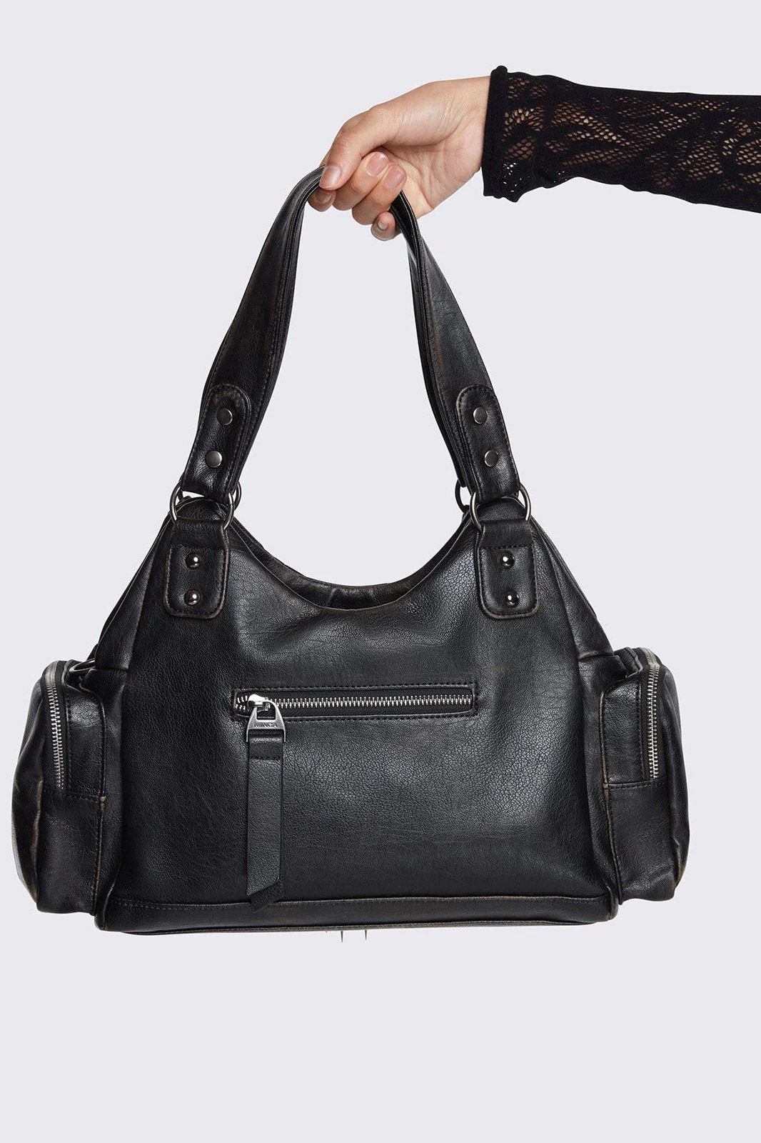 Abyss Black Faux Leather Shoulder Bag - Image 4