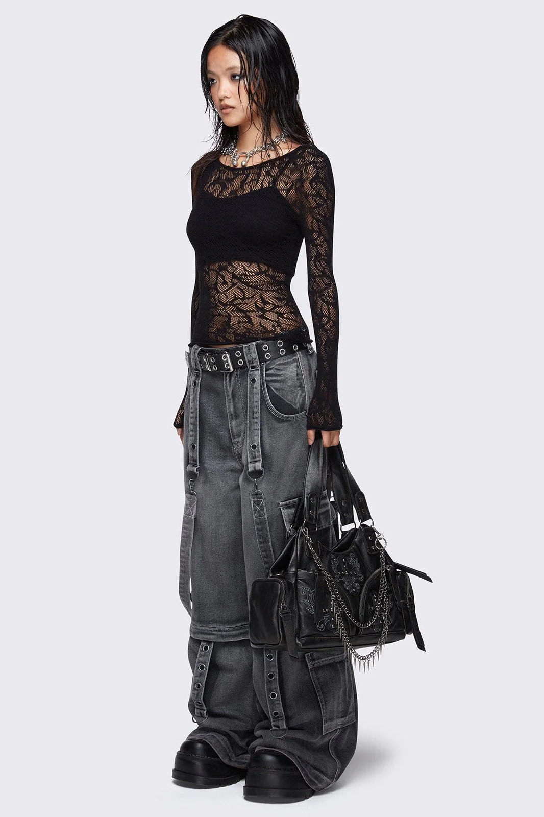 Abyss Black Faux Leather Shoulder Bag - Image 5