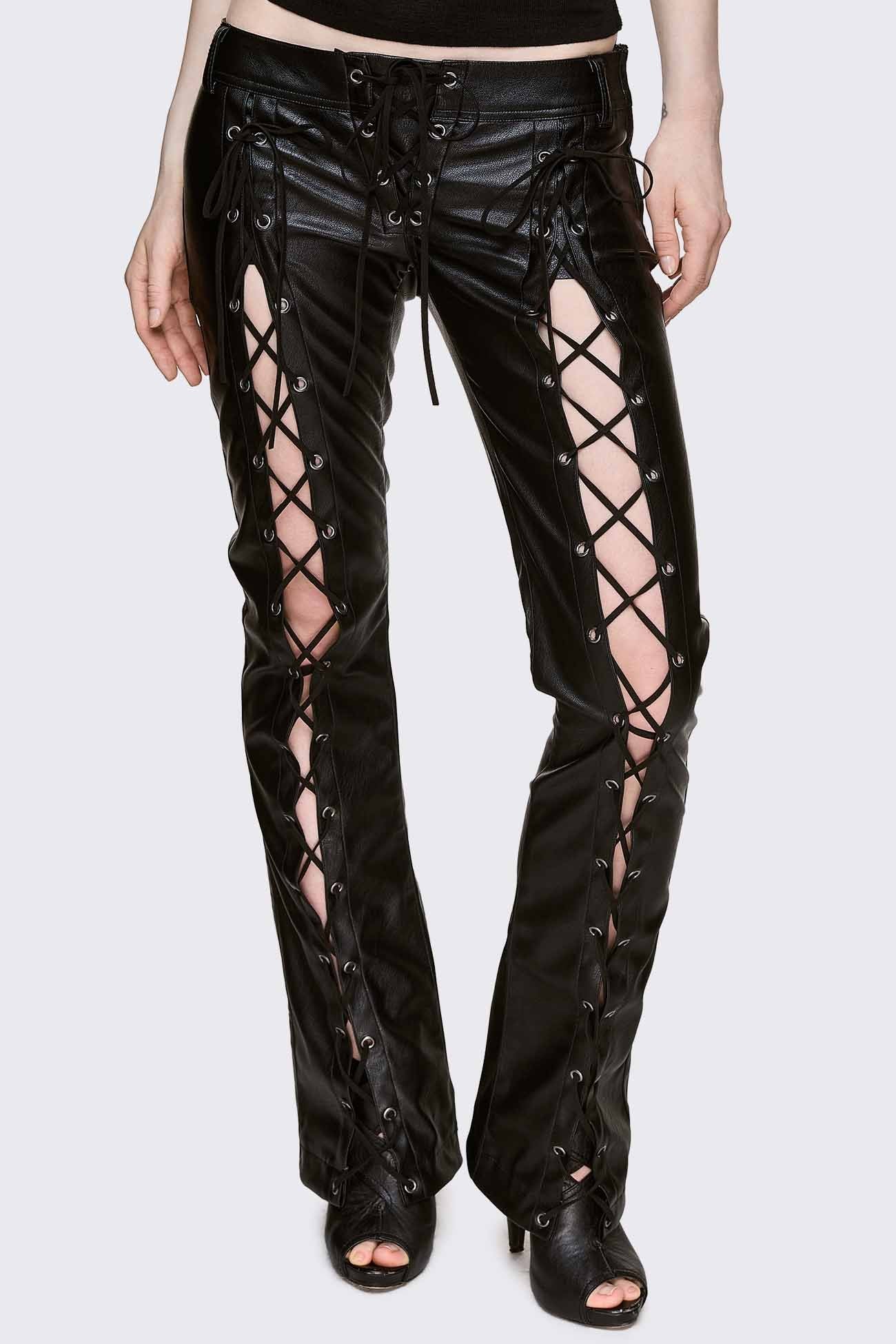 Deb Lace-Up Faux Leather Flared Pants - Image 7