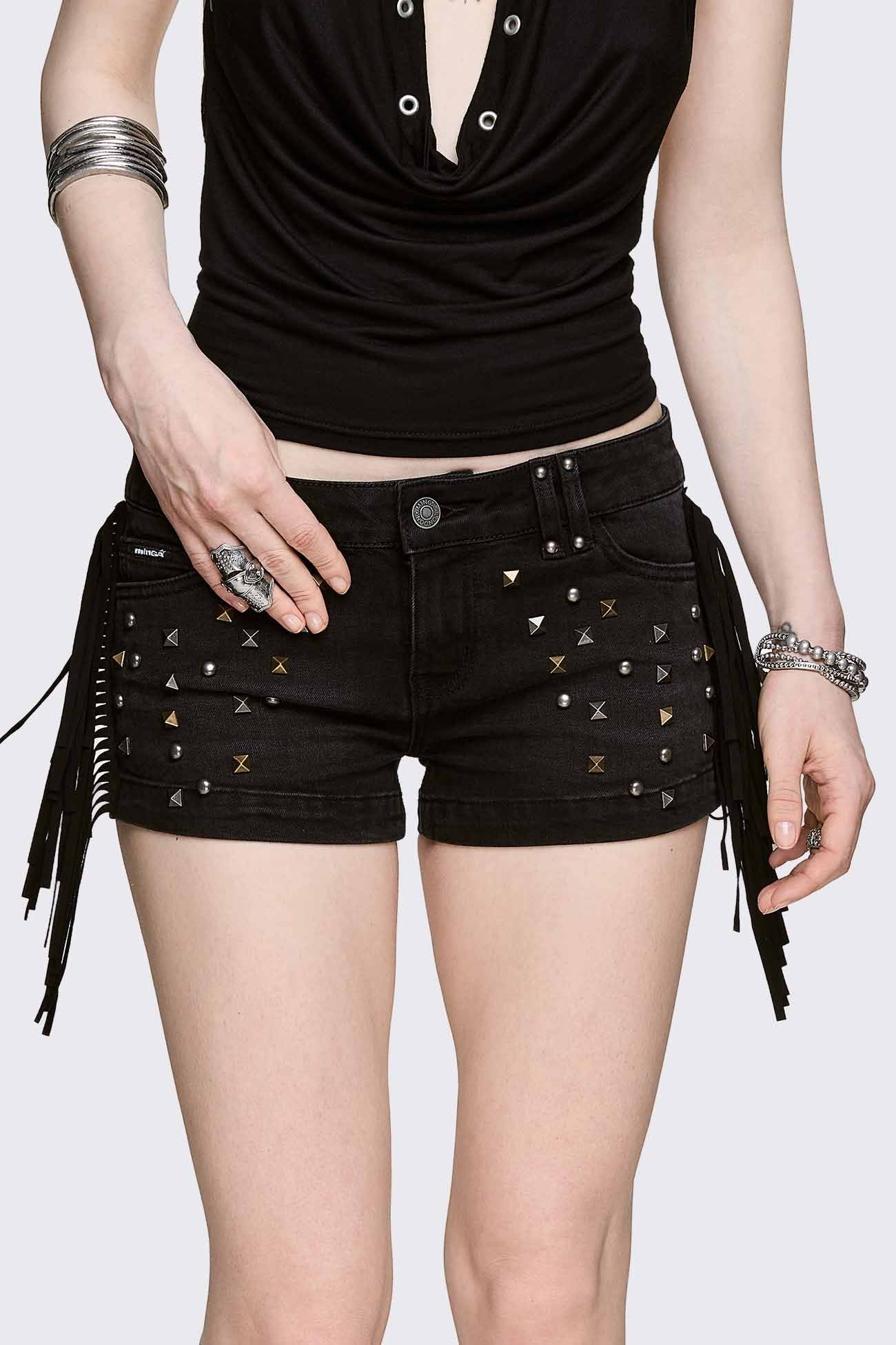 Fringe Mini Denim Shorts - Image 3