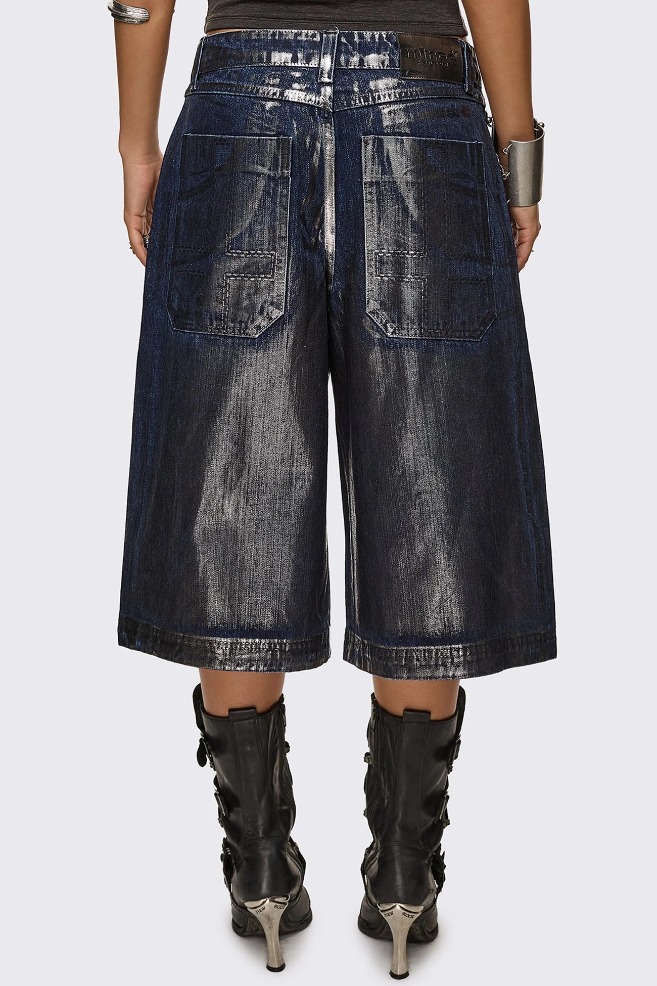 Metallic Coated Blue Denim Jorts - Image 5