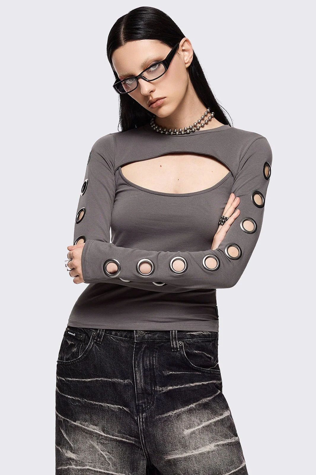 Moxie Grey Cut-Out Top