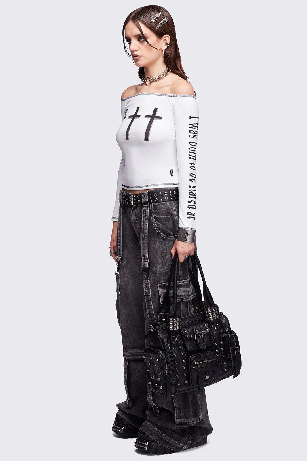 Myrrh Black Studded Faux Leather Shoulder Bag - Image 4