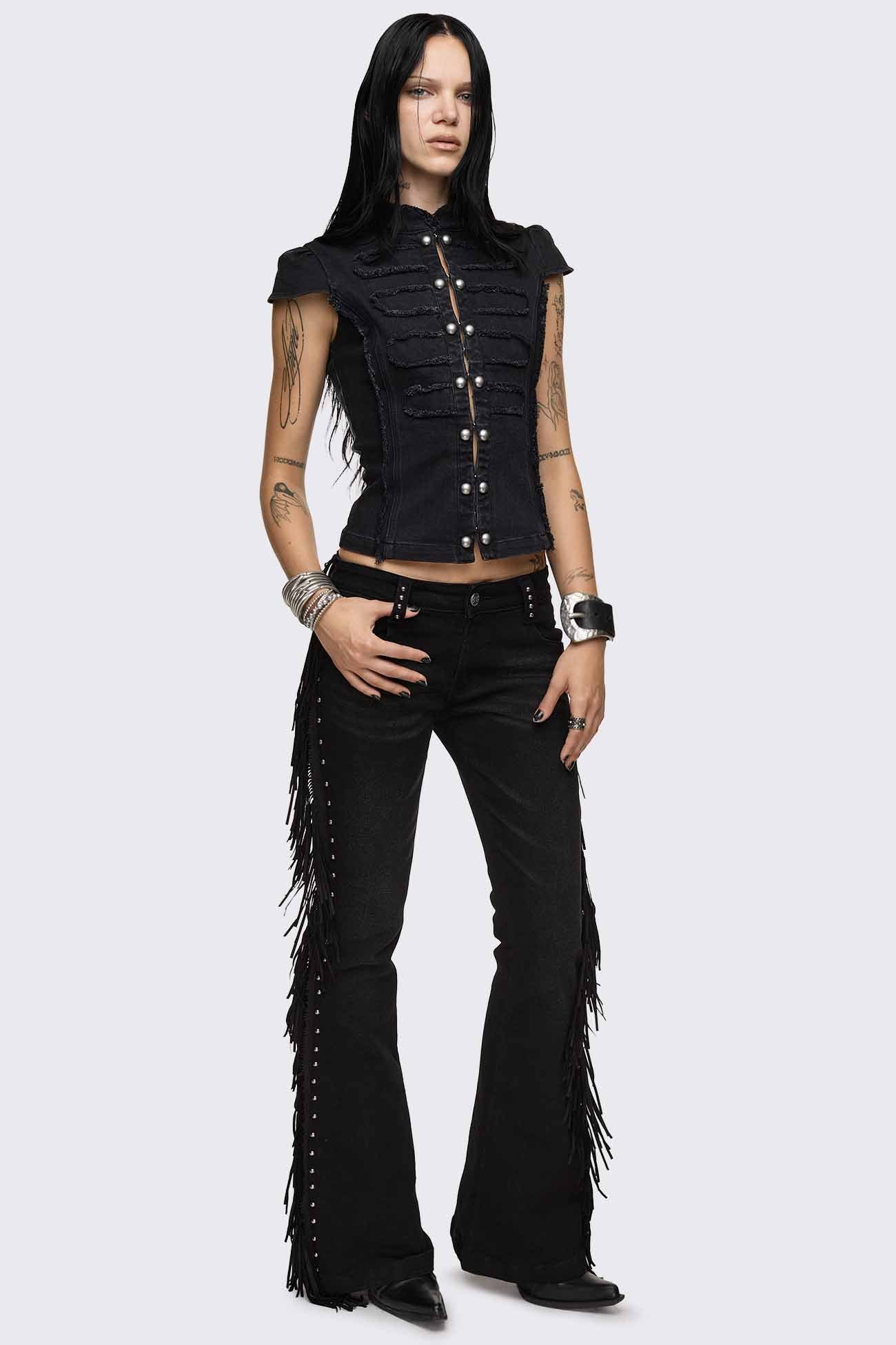 Sierra Fringe Flared Jeans - Image 5