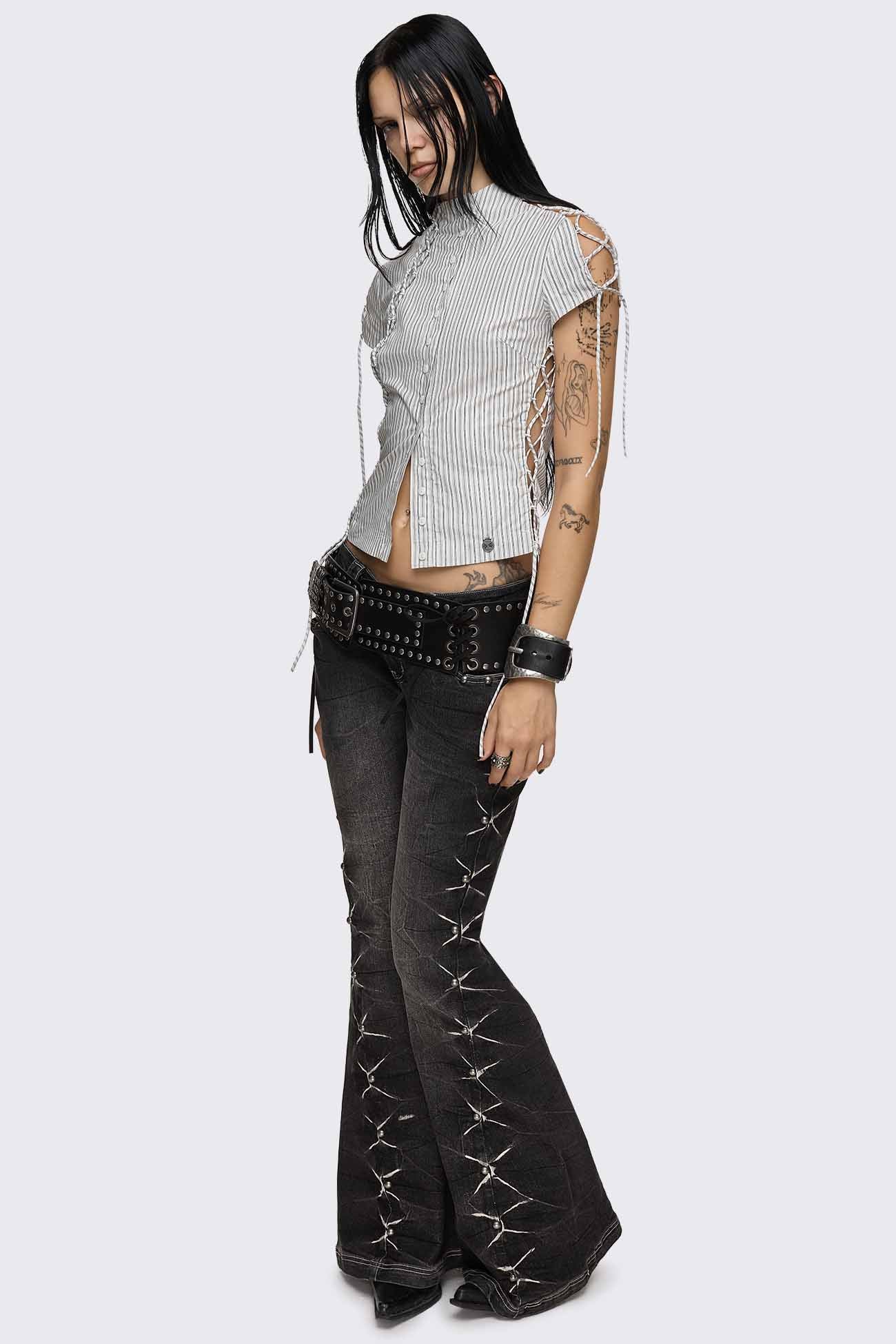 Sweet Ruin Striped Lace-Up Blouse - Image 5