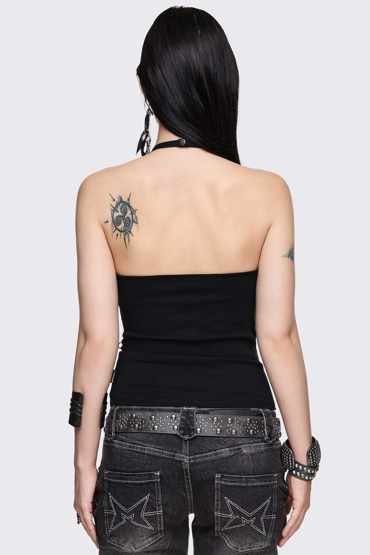 Unravel Black Layered Chain Halter Top - Image 6