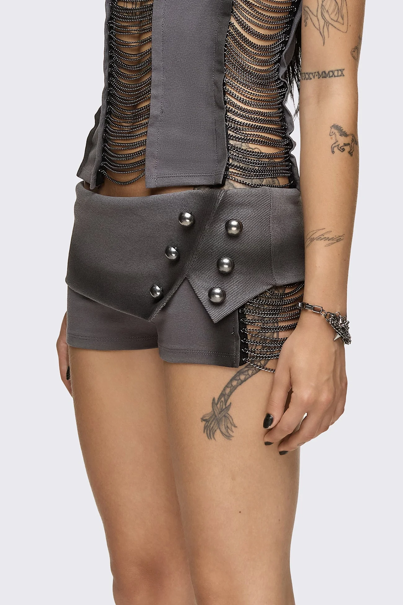 Wired Dark Grey Chain Mini Shorts - Image 7