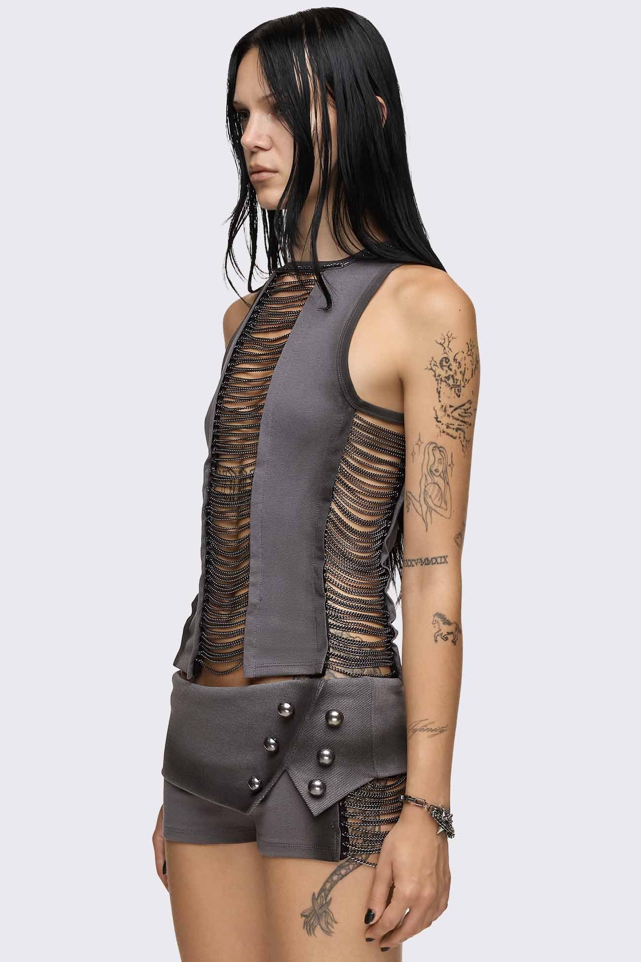 Wired Hanging Chain Cut Out Tank Top - Image 4